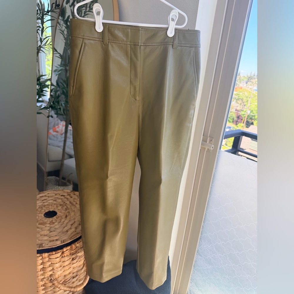 Babaton Olive Green vegan Leather cropped pants from Aritzia